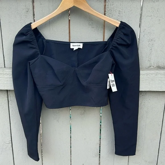 NWT Open Edit Long Sleeve Black Crop Top Bolero Goth Punk Vibes Sz Small - Picture 1 of 4